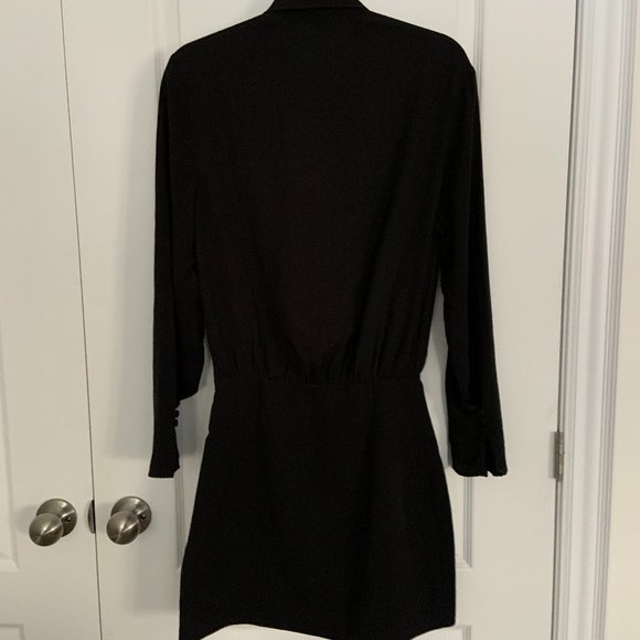 Zara Mini Dress Long Sleeve Buttons Neck Tie Black Y2K Academia Goth Size S - Picture 4 of 13
